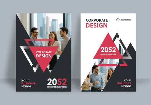 Business Report Cover Template &ndash; Black and Pink Geometric Layout (A4)	