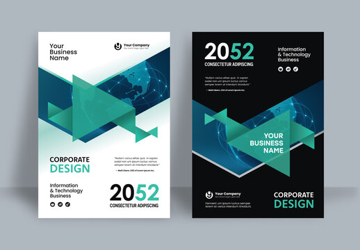 Business Report Cover Template &ndash; Blue and Green Geometric Layout (A4)	
