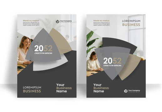 Business Report Cover Template &ndash; Neutral colors Geometric Layout (A4)	
