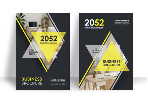 Business Report Cover Template &ndash; Yellow and  Black  Geometric Layout (A4)	
