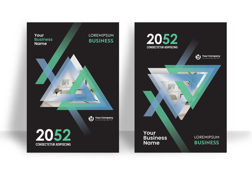 Business Report Cover Template &ndash; Blue and Green Geometric Layout (A4)	
