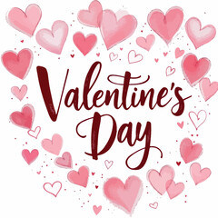 Vsai valentine's day calligraphy text with pink hearts frame