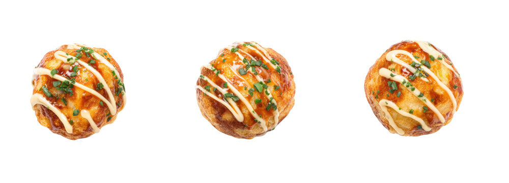Delicious takoyaki balls on transparent background food photography studio