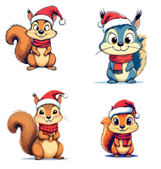 Vsai cute christmas squirrels wearing santa hats collection