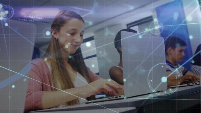 Animation of network of connections over connections over schoolboy talking