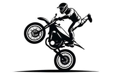 motorcyclist doing stunt line art silhouette vector illustration