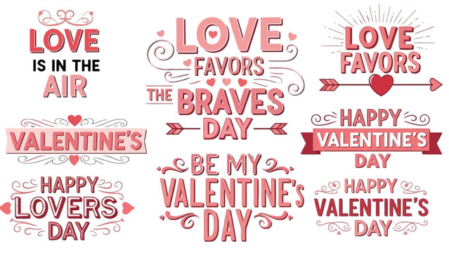A vibrant collection of valentine s day themed graphics and lettering showcasing love and affection