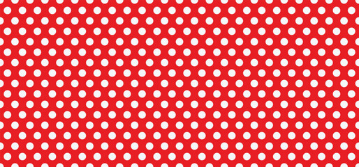 Seamless Red and White Polka Dot Pattern - Retro 1950s Style Pop Art Background and Festive Textile Vector Texture
