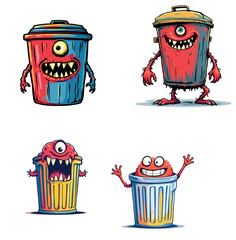 Vsai cute cartoon trash rubbish monster characters set © fiore26
