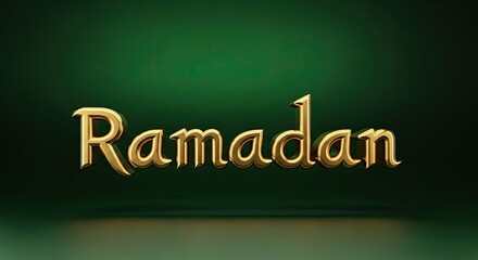 Obraz premium Ramadan golden text on green background