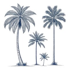 Fototapeta premium set of palm tree silhouette ,outline isolated on white background
