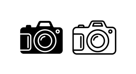 Simple black and white camera icons, representing photography, videography, and image capture.