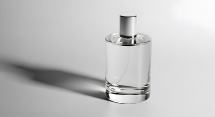 Naklejka premium White glass perfume bottle with blank label, luxury minimal style, soft shadows for mockup advertising of a brand