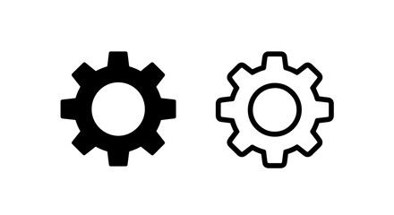 Obraz premium Set of two cogwheel icons, one filled and one line art, symbolizing industrial processes or settings.