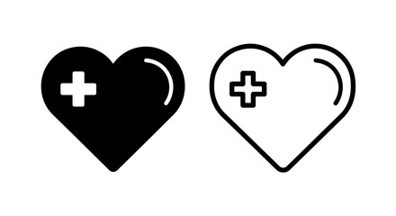 Obraz premium Heart icon with a plus sign, representing love, life, or health, in solid and outline graphic styles