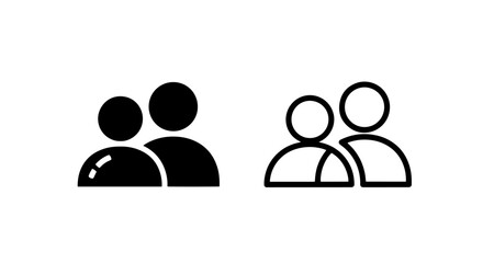 Two People Icon Set: Solid Black and Outline Variations