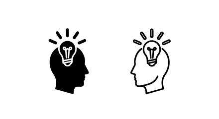 Idea and Innovation Icon: Head Profile with Light Bulb