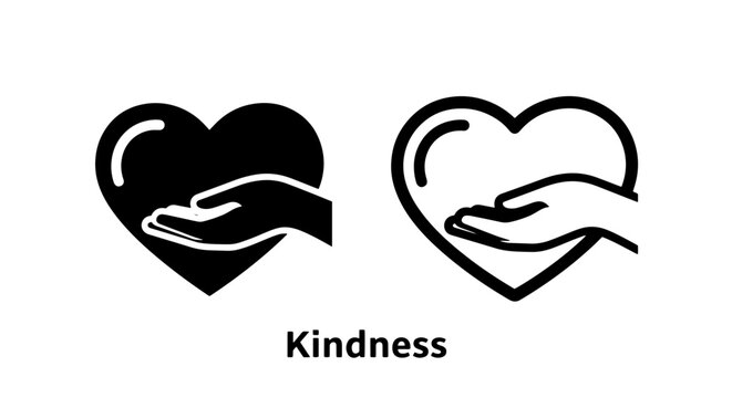 Kindness icon with a hand cradling a heart shape, symbolizing love, care, and compassion