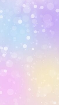 Vertical pastel multicolor glowing bokeh particles rising, 9:16 smartphone video, Full HD