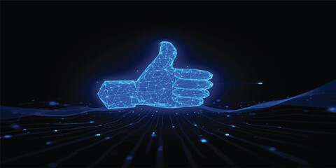 3d illustration of a blue and black thumb up like symbol icon representing a successful social media hand sign for web business communication