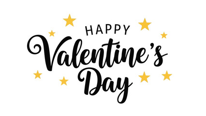 A festive valentine s day greeting with elegant calligraphy and scattered golden stars on a white