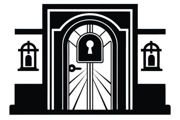 Fototapeta premium locked door line art silhouette vector illustration