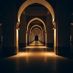 Fototapeta premium Elegant Archway Corridor with Warm Lighting in Architectural Style