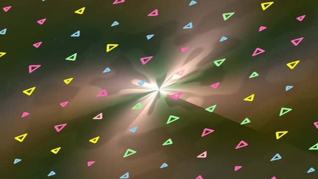 Animating colorful shapes drifting in a soft glow background