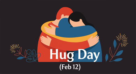 Fototapeta premium Hug Day February 12th Couple Embracing Illustration isolated PNG with Transparent Background