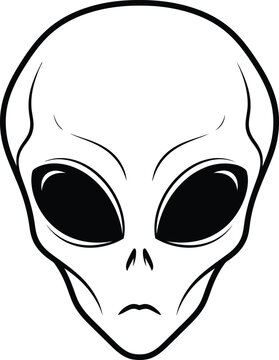 Classic sci-fi alien head symbol with large black eyes and bald cranium representing extraterrestrial life, space mystery, paranormal activity and universe exploration.