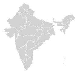 Obraz premium Grey with White Outline India Map with District Borders Asian Country