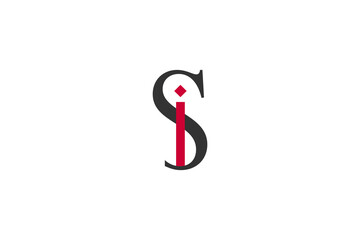 Modern SI Monogram Logo in Black and Red, Minimal Geometric Lettermark Branding Symbols Designs Pro