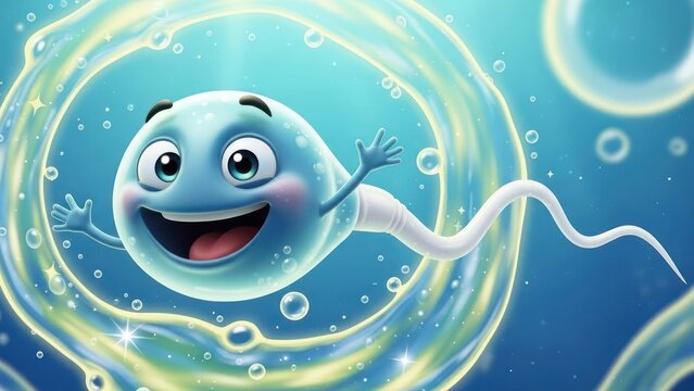 Cartoon Sperm Character in a Liquid Environment Promoting Conception Animation