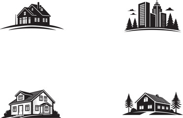House Silhouette with Minimal Home Exterior Black Vector Illustration.
