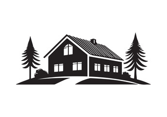 House Silhouette with Minimal Home Exterior Black Vector Illustration.