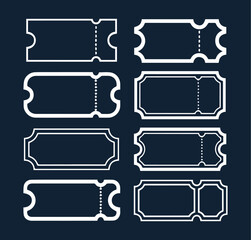 Ticket & Coupon Template Icons Set. Editable Voucher, Pass and Label Shapes.