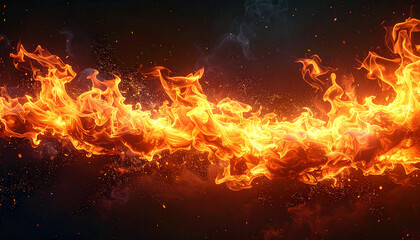 Fototapeta premium Fire Flames with Sparks on Black Background