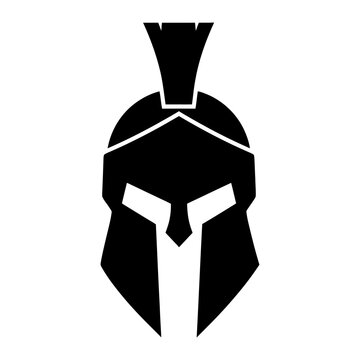 Spartan helmet silhouette. Gladiator warrior logo icon symbol design. Ancient greek soldier black minimal style. Isolated on white background.