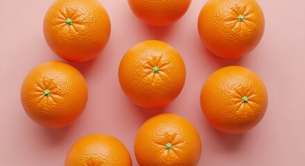 Fresh oranges on pink background.