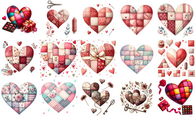 Patchwork Heart Valentine Day Clipart Collection