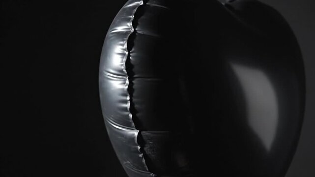 Shiny Black Heart-Shaped Balloon Slowly Deflating in Dark Background Video