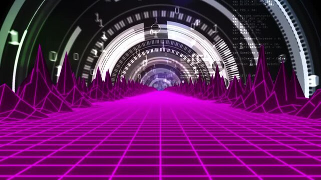 Animation of scope scanning over data processing and digital mountains