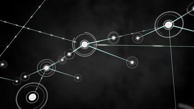 Animation of network of connections with icons over gray background