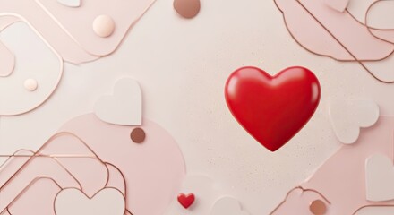 Red Heart Surrounded by Pink Hearts on White Background