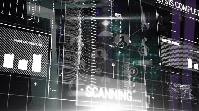 Animation of digital shield over cityscape and digital dna strand