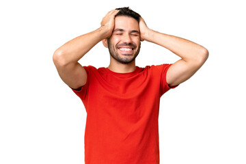 Fototapeta premium Young handsome caucasian man over isolated chroma key background laughing