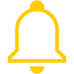 Notification bell line icon, yellow outline alert symbol isolated on white