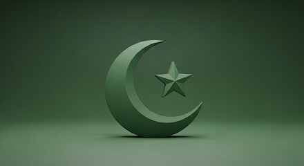 Green Crescent Moon and Star Symbol
