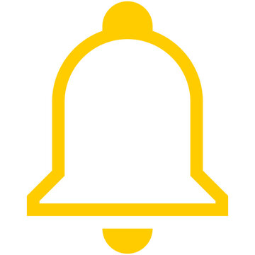 Notification bell line icon, yellow outline alert symbol isolated on white