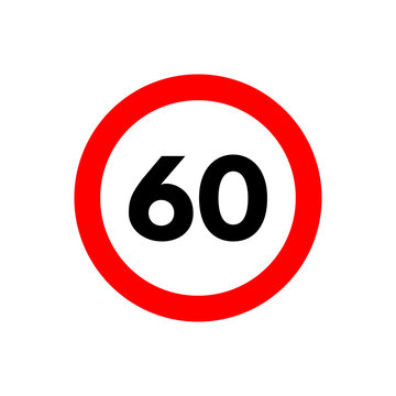 Speed limit 60 icon. Road sign and traffic symbol. Sixty kilometers or miles per hour circle. Vector illustration isolated on white background.
